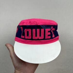 Vintage Lowes Painters Cap One Size Neon Pink White Stretch Spellout Logo